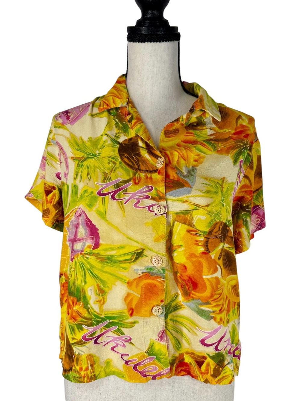 JAMS WORLD Kamaka Ukulele Print Vtg Hawaiian shirt XS